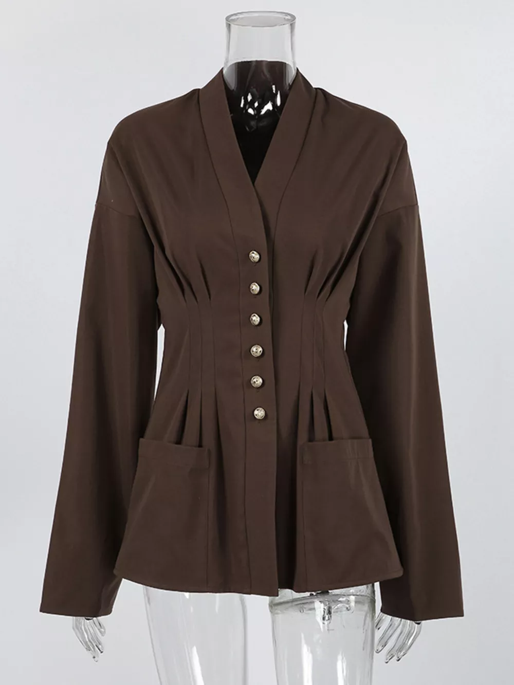 Pleated Waist Blouse with Button Detail, image 6