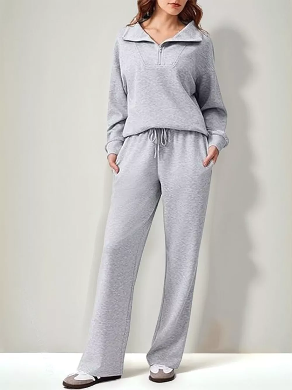 Relaxed Fit Quarter-Zip Top and Pants Set, image 19