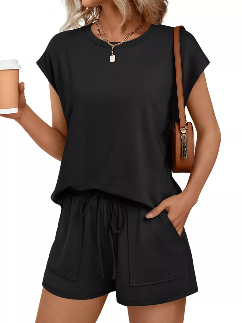 Round Neck Cap Sleeve Top and Shorts Set, image 6