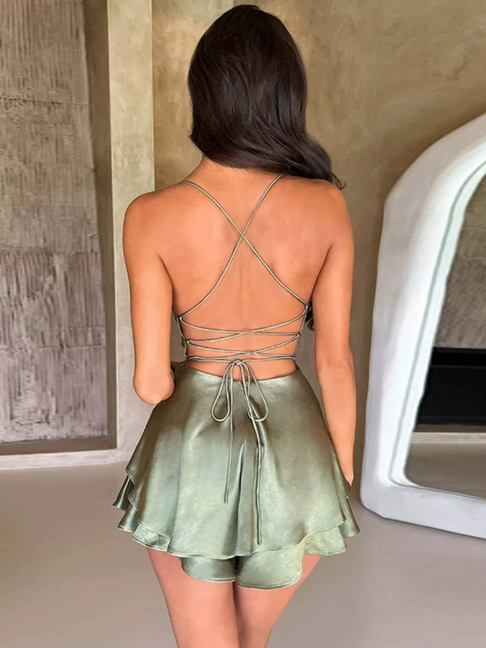 Backless Layered Ruffled Cami Dress, image 4