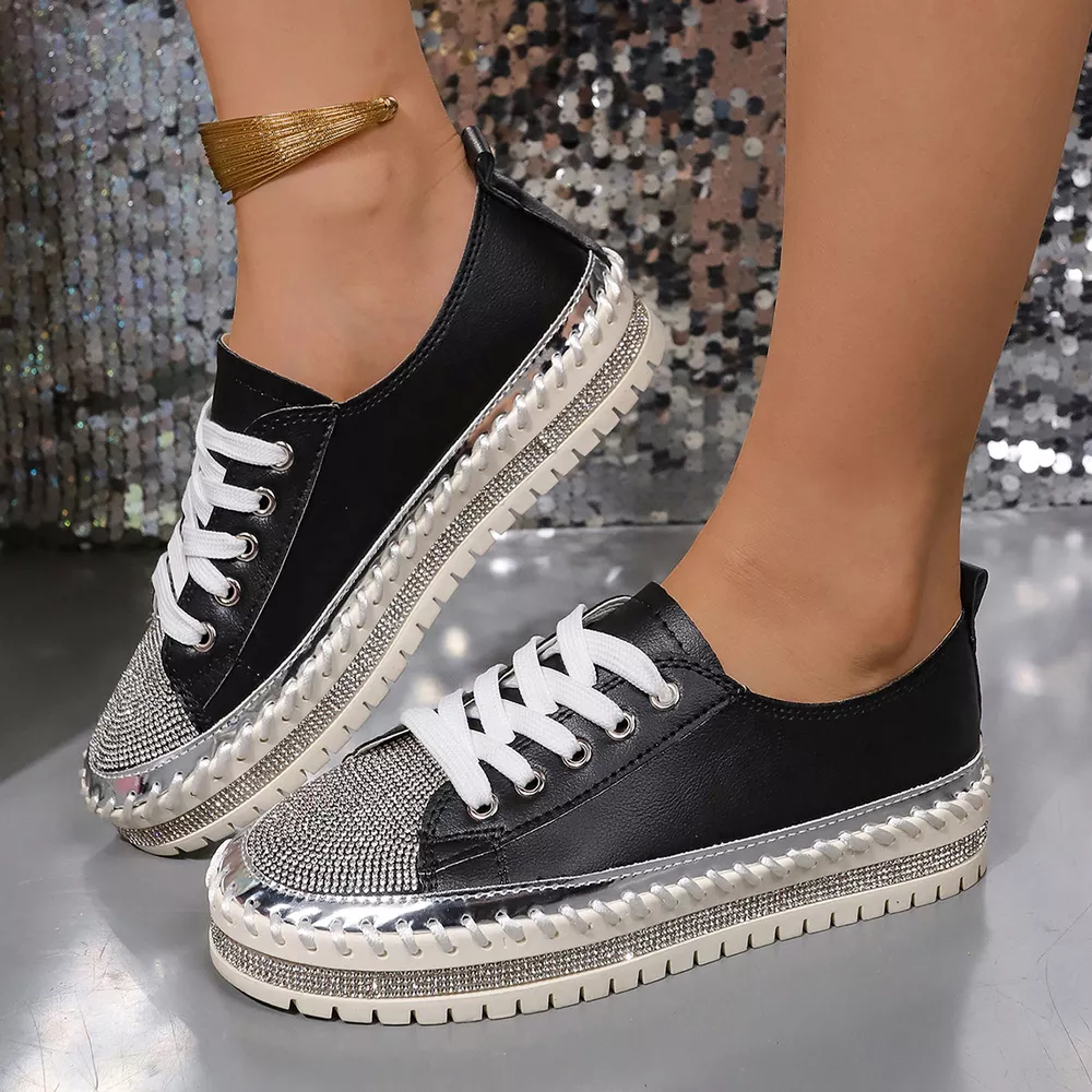 Rhinestone Round Toe Sneakers