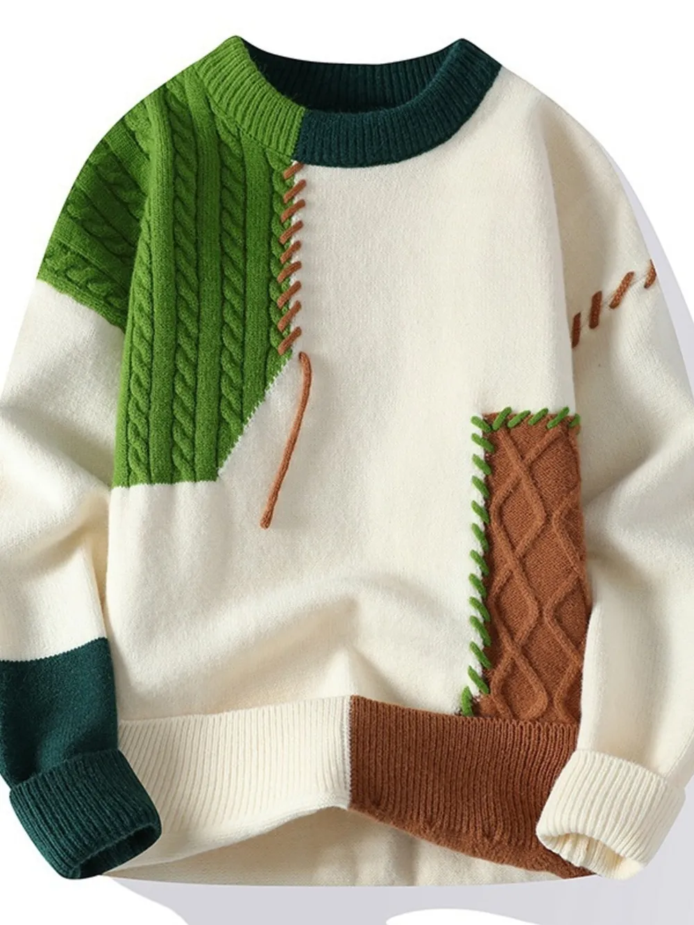 Men's Plus Size Color Block Cable Knit Sweater, image 4