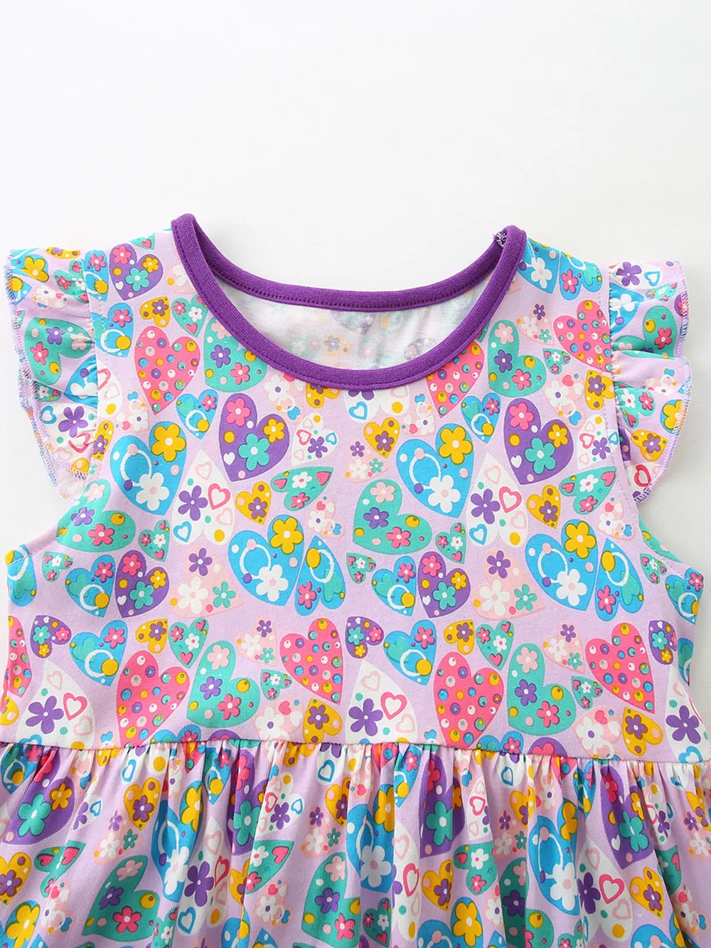 Children's Butterfly & Heart Print Pocket Ruffle Sleeve Dress, image 3
