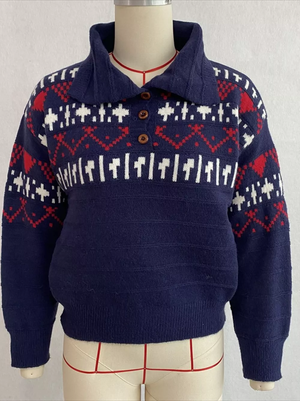 Vintage-Inspired Fair Isle Patterned Polo Sweater, image 25