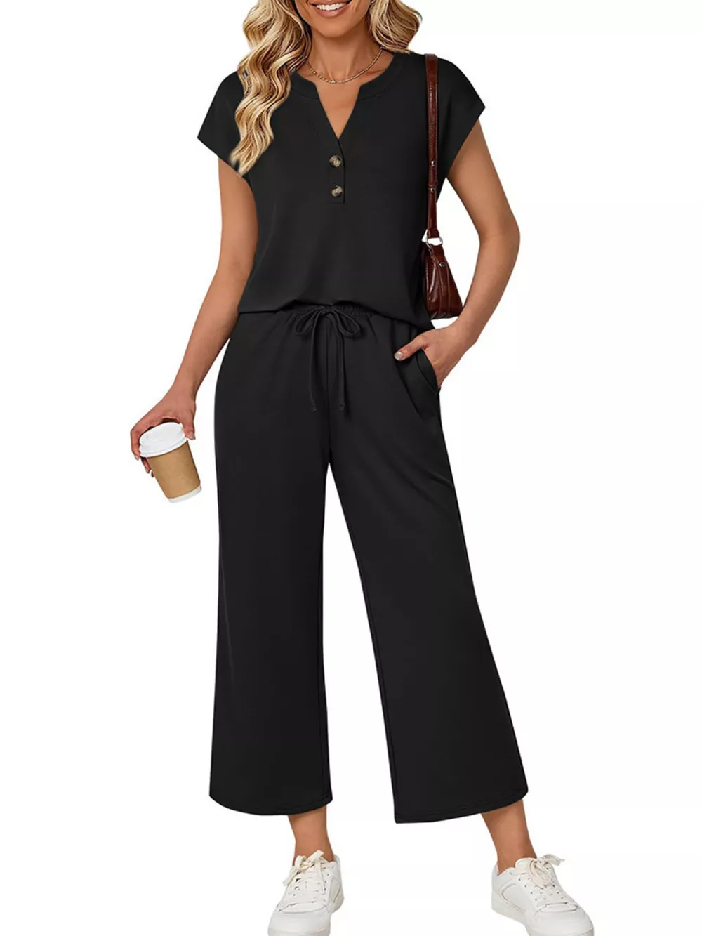 Notched Short Sleeve Top and Pants Set, image 15