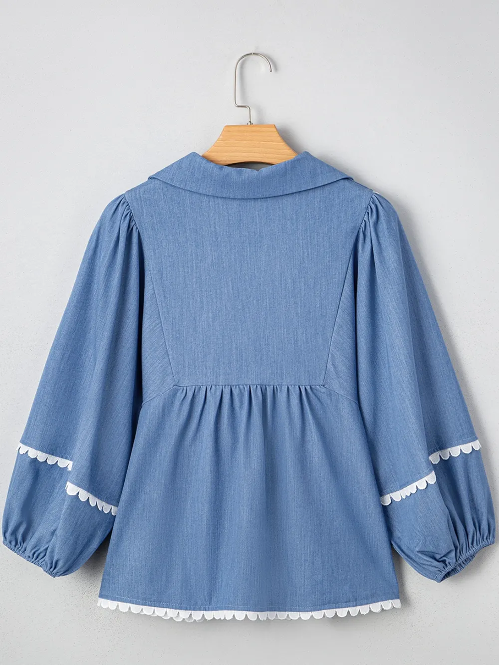 Collared Neck Contrast Trim Balloon Sleeve Blouse, image 4