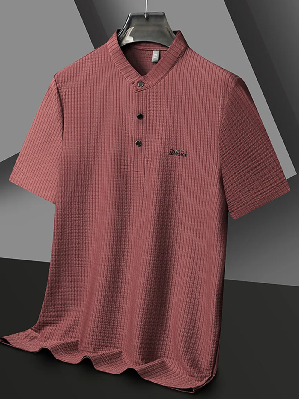 Men's Plus Size Textured Button Detail Short Sleeve Top, image 2