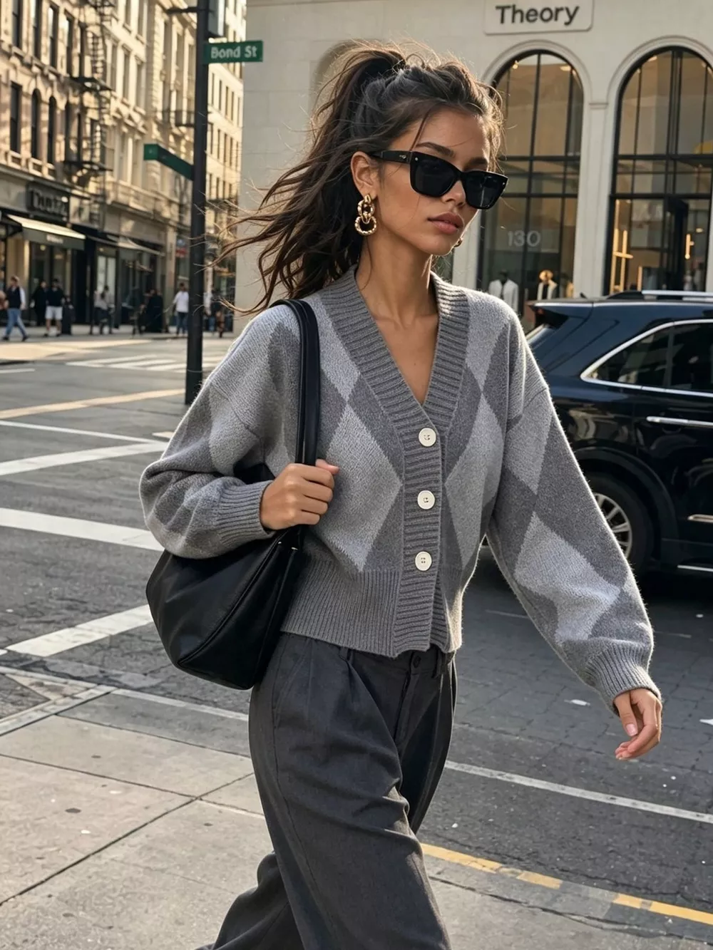 Argyle Pattern V-Neck Button-Down Cardigan, image 17