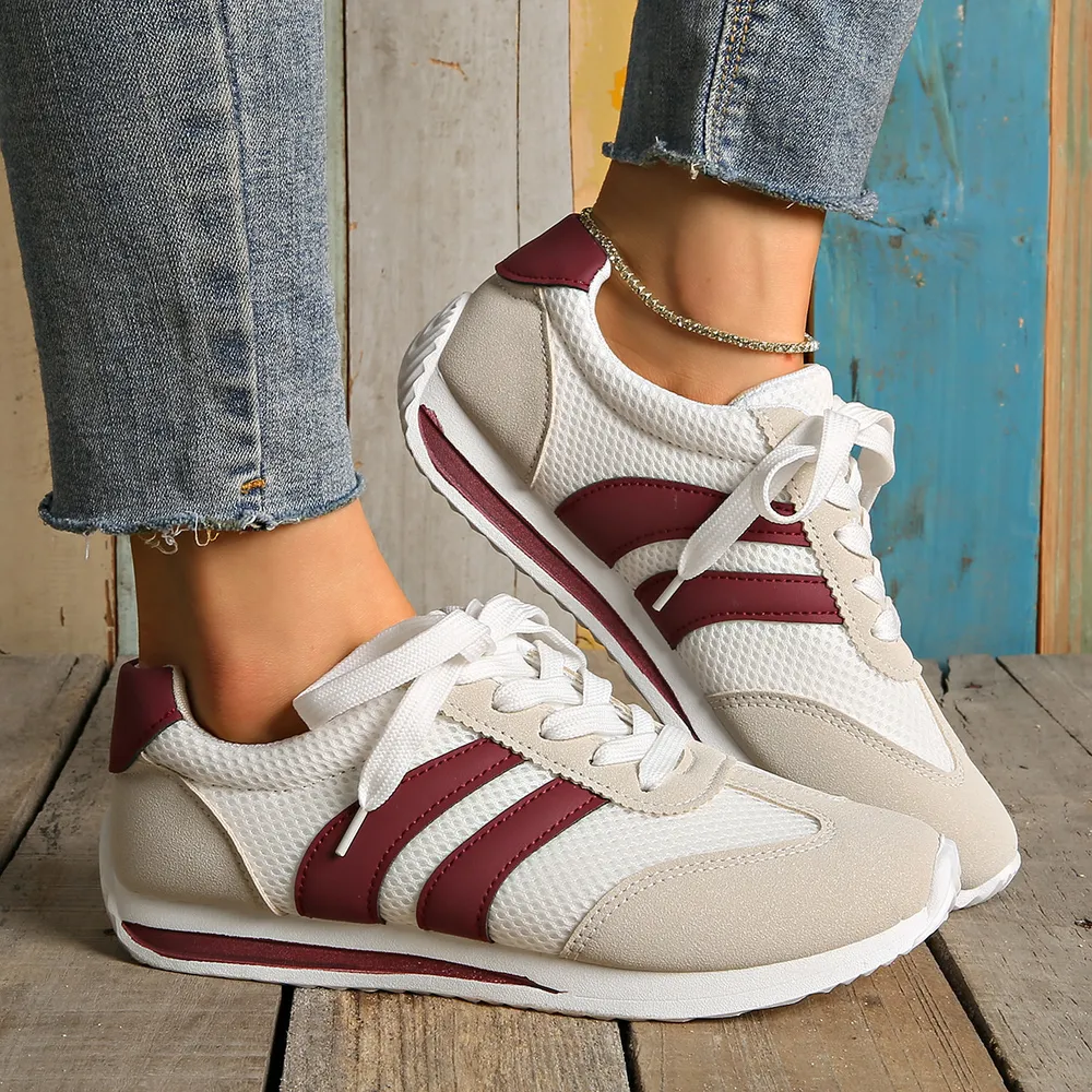 Striped Contrast Mesh Lace Up Sneakers, image 2