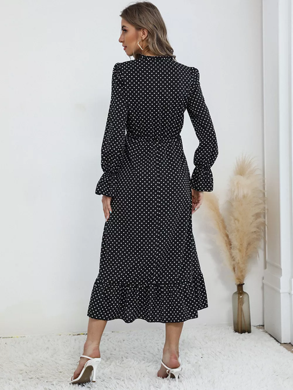 Polka Dot Ruffle Hem Midi Dress, image 5