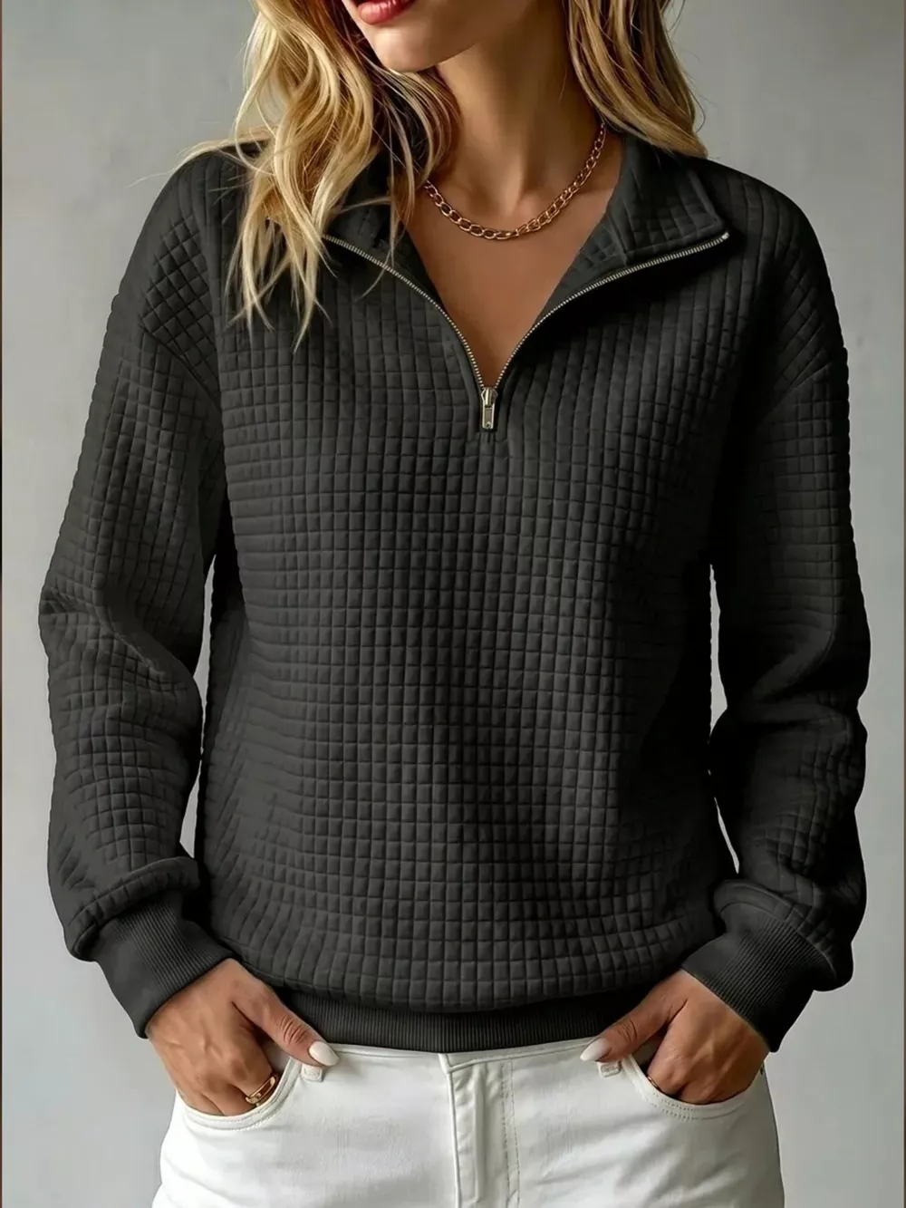 Waffle Knit Quarter-Zip Sweatshirt, image 19