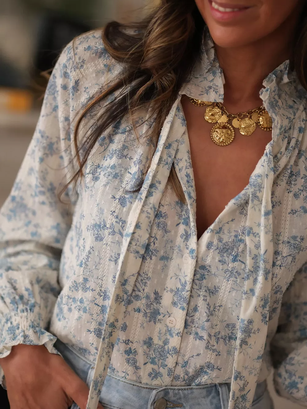 Floral Print Tie Neck Long Sleeve Blouse, image 3