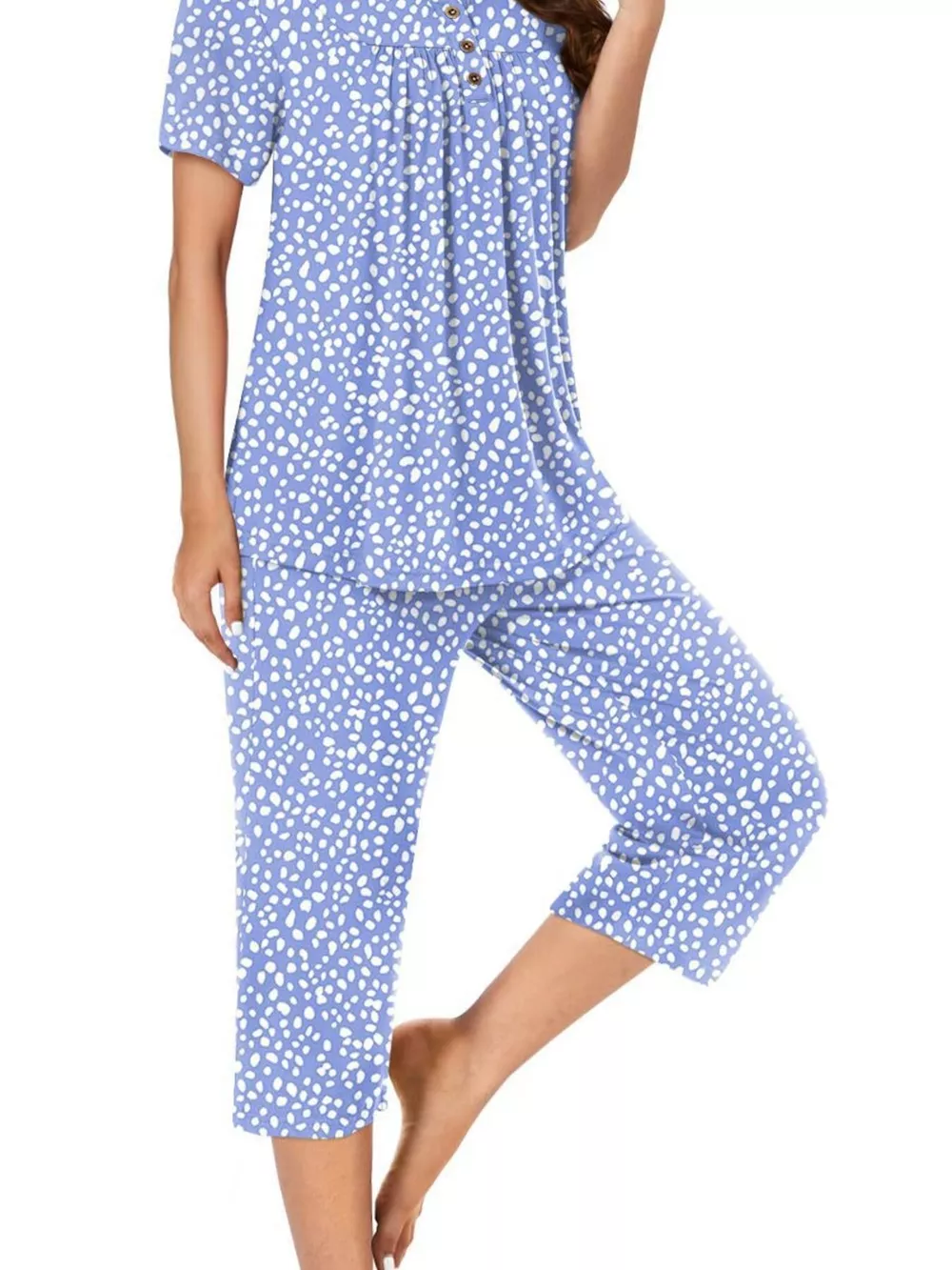 Printed Short Sleeve Top and Cropped Pants Lounge Set, image 4