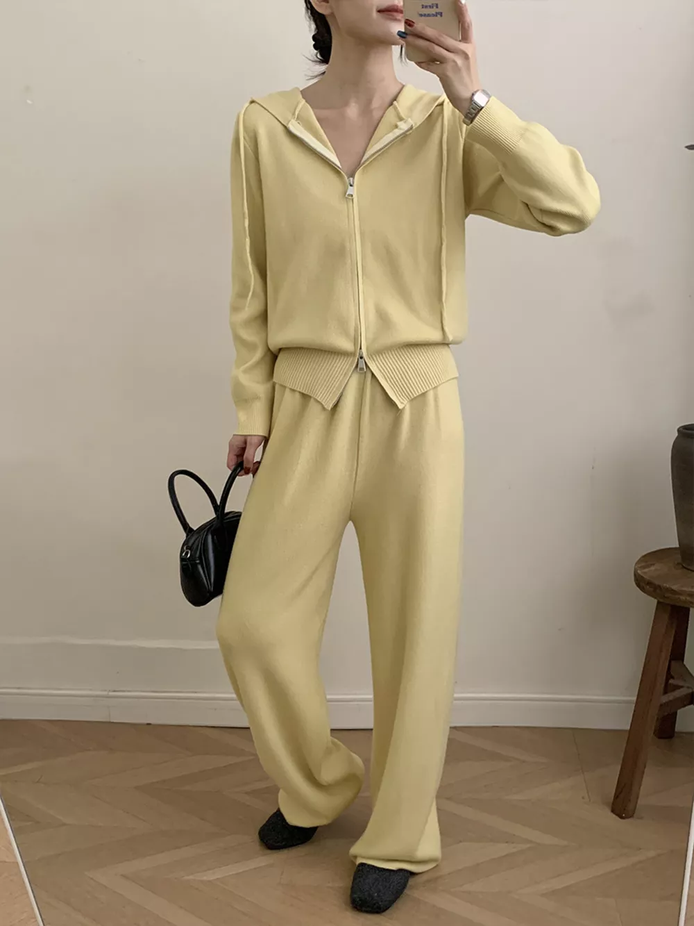 Zip Up Cardigan and Drawstring Wide Leg Pants Knit Set, image 24