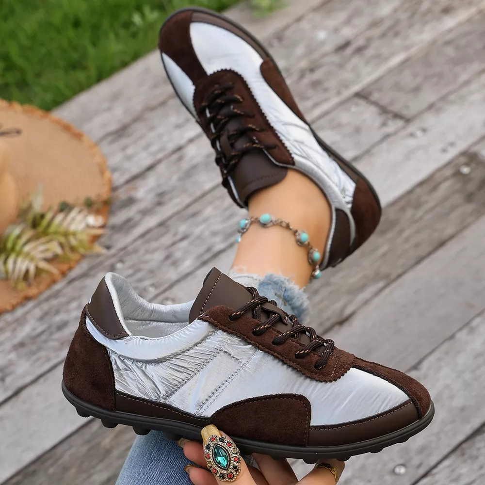Casual Color-Block Suede and Metallic Texture Sneakers, image 4