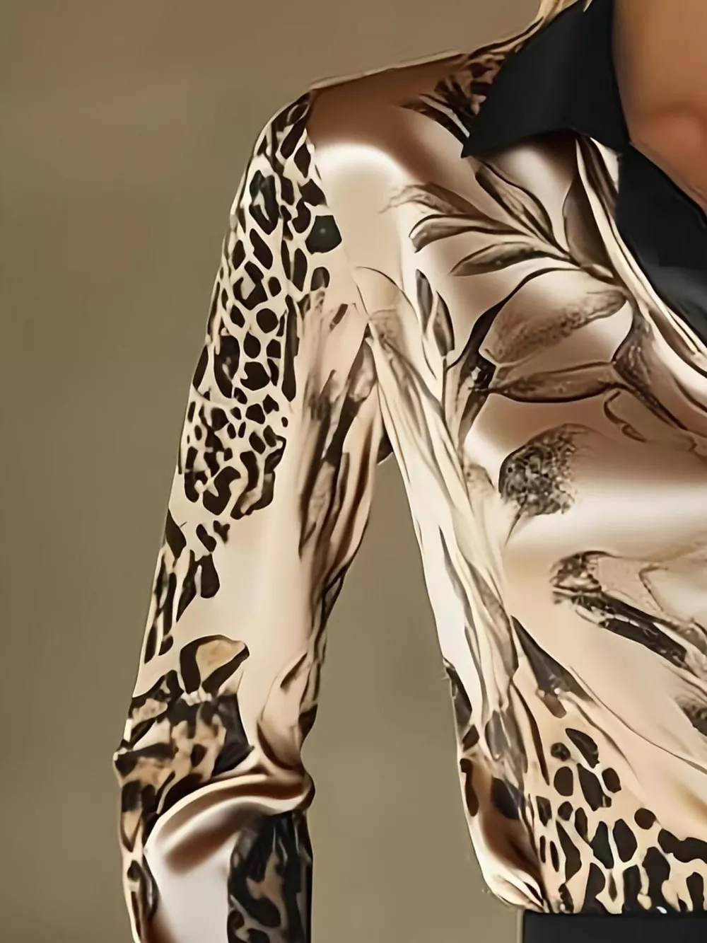 Printed Button Up Satin Shirt, image 6