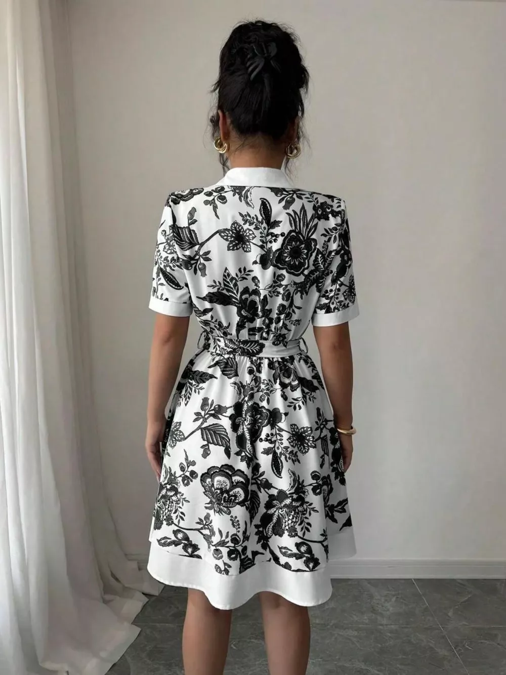 Floral Print Button-Front Shirt Dress, image 3