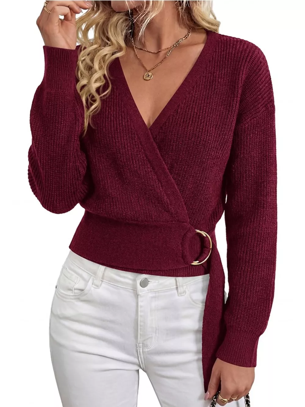 Metal Ring Detail Dropped Shoulder Sweater, image 16
