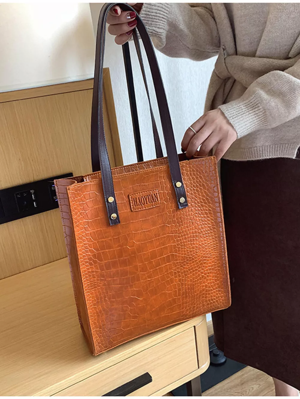 Leather Tote Shoulder Bag, image 10
