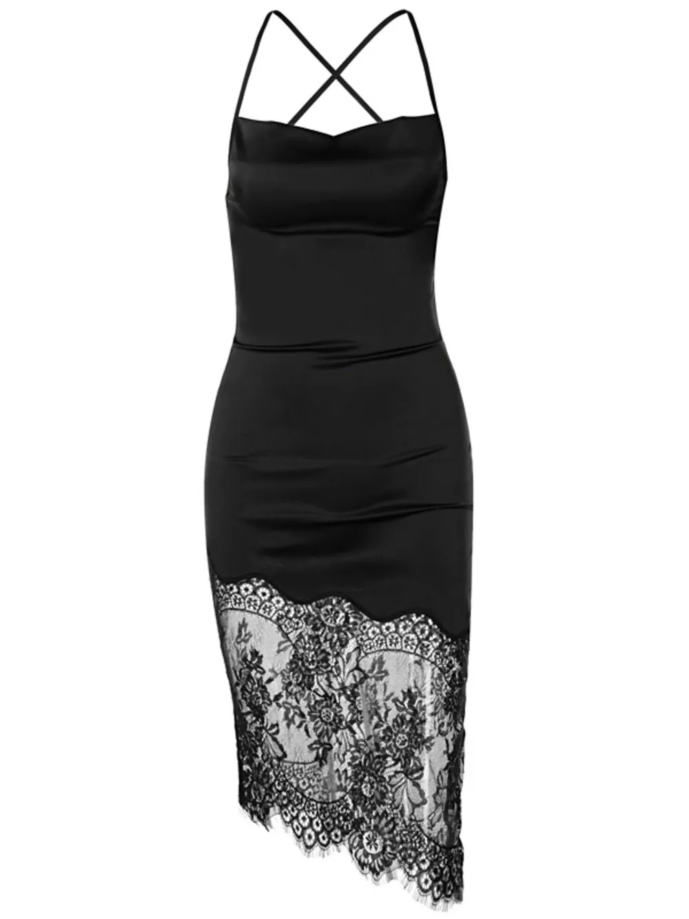 Satin Lace Trim Sleeveless Dress, image 10