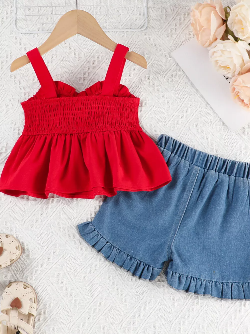 Children's Ruffle Trim Top & Denim Shorts Set, image 10