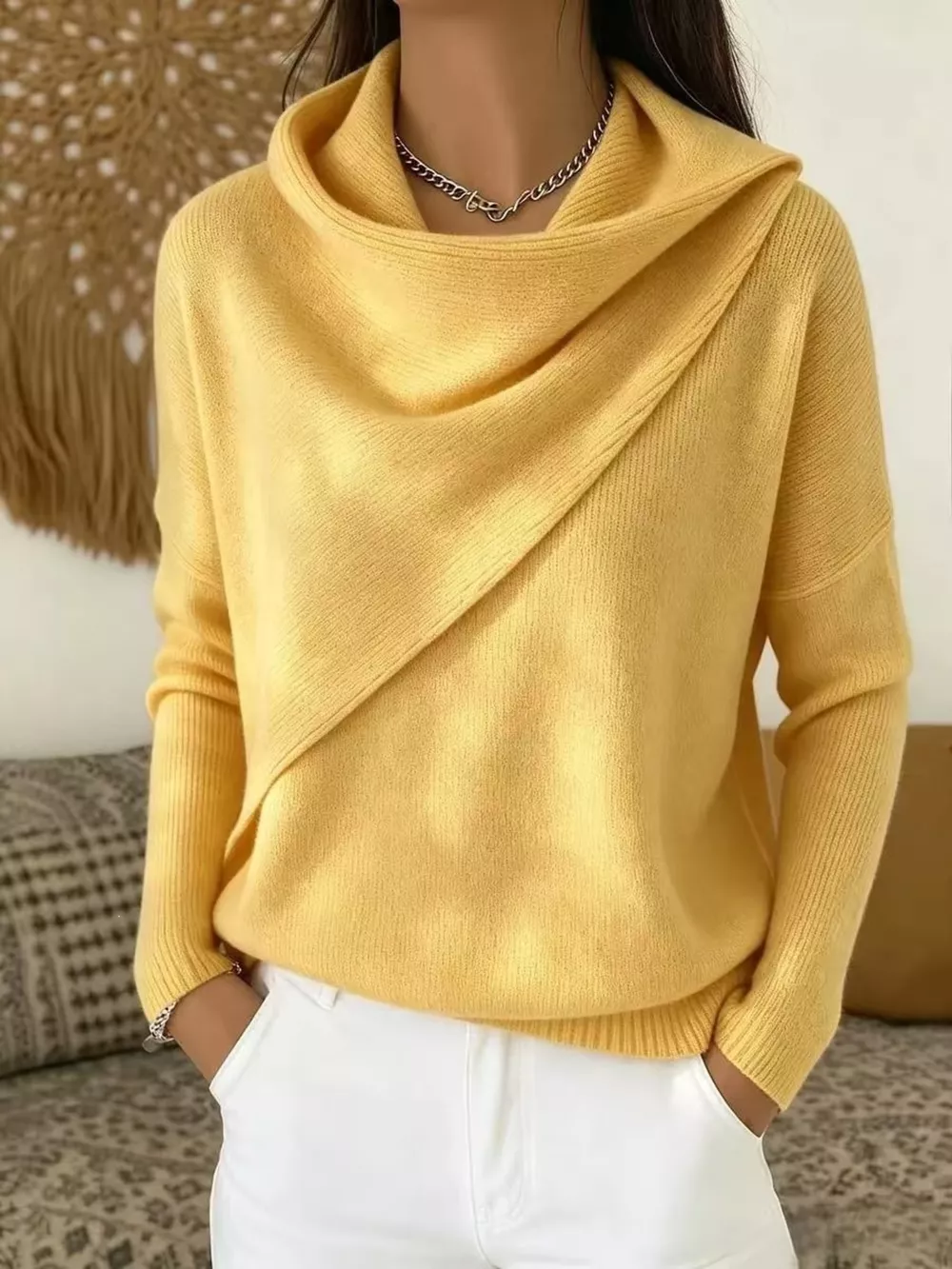 Full Size Solid Color Cowl Neck Sweater Plus Size, image 19