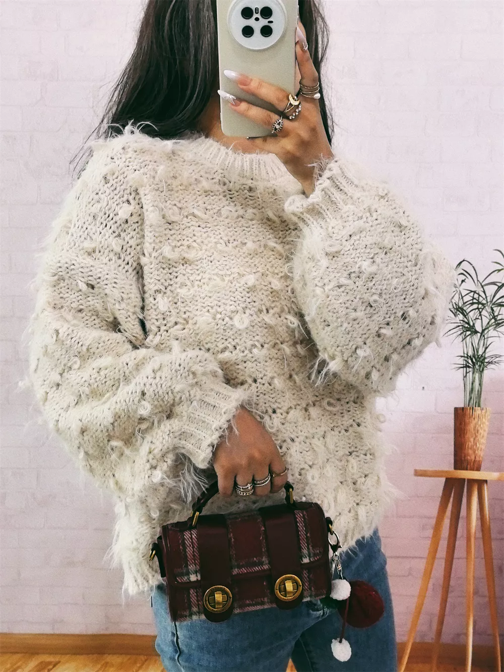 Chunky Round Neck Long Sleeve Sweater, image 4