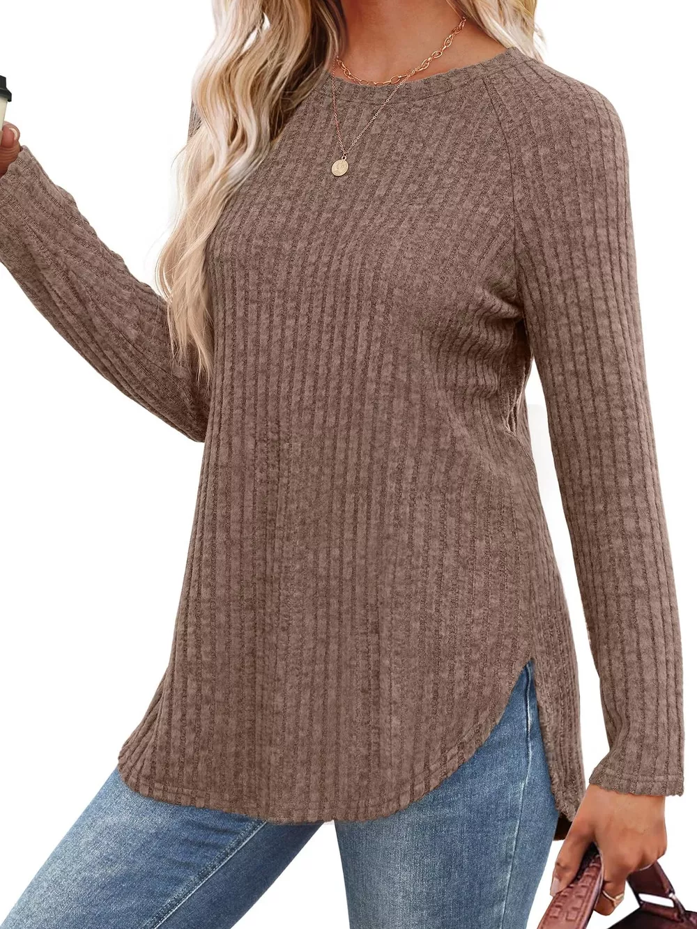 Ribbed Knit Long Sleeve T-Shirt, image 23