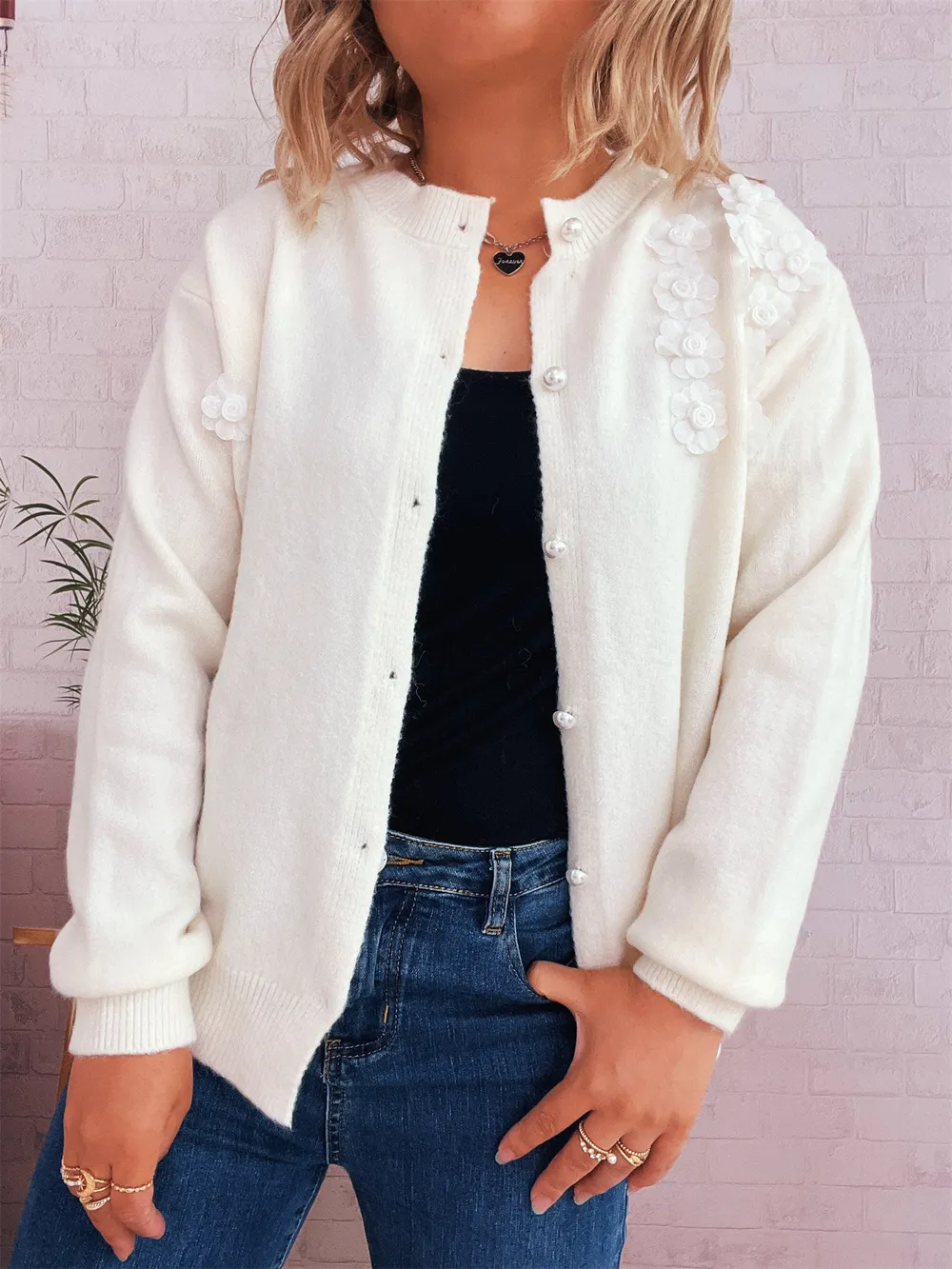 Flower Button Up Long Sleeve Cardigan, image 10