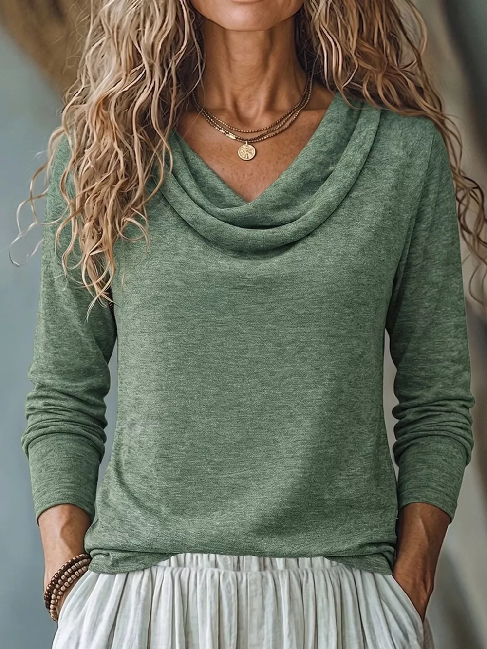 Cowl Neck Long Sleeve T-Shirt, image 5