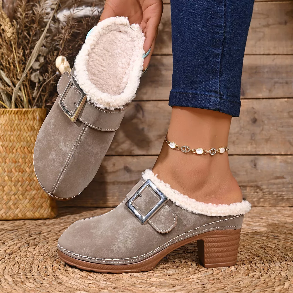 Faux Fur Lined Block Heel Shoes, image 9