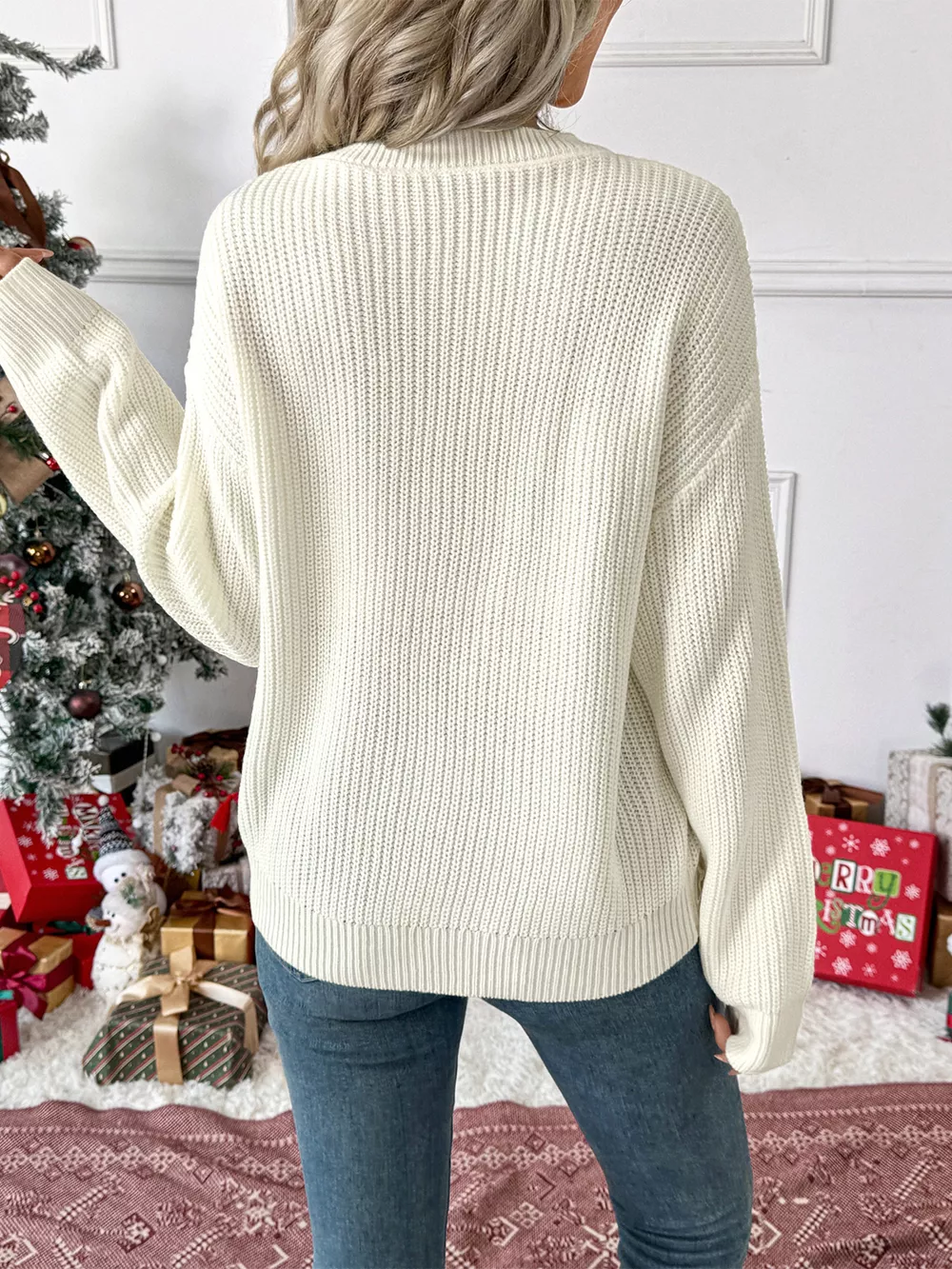 Christmas Bow Dropped Shoulder Sweater, image 5