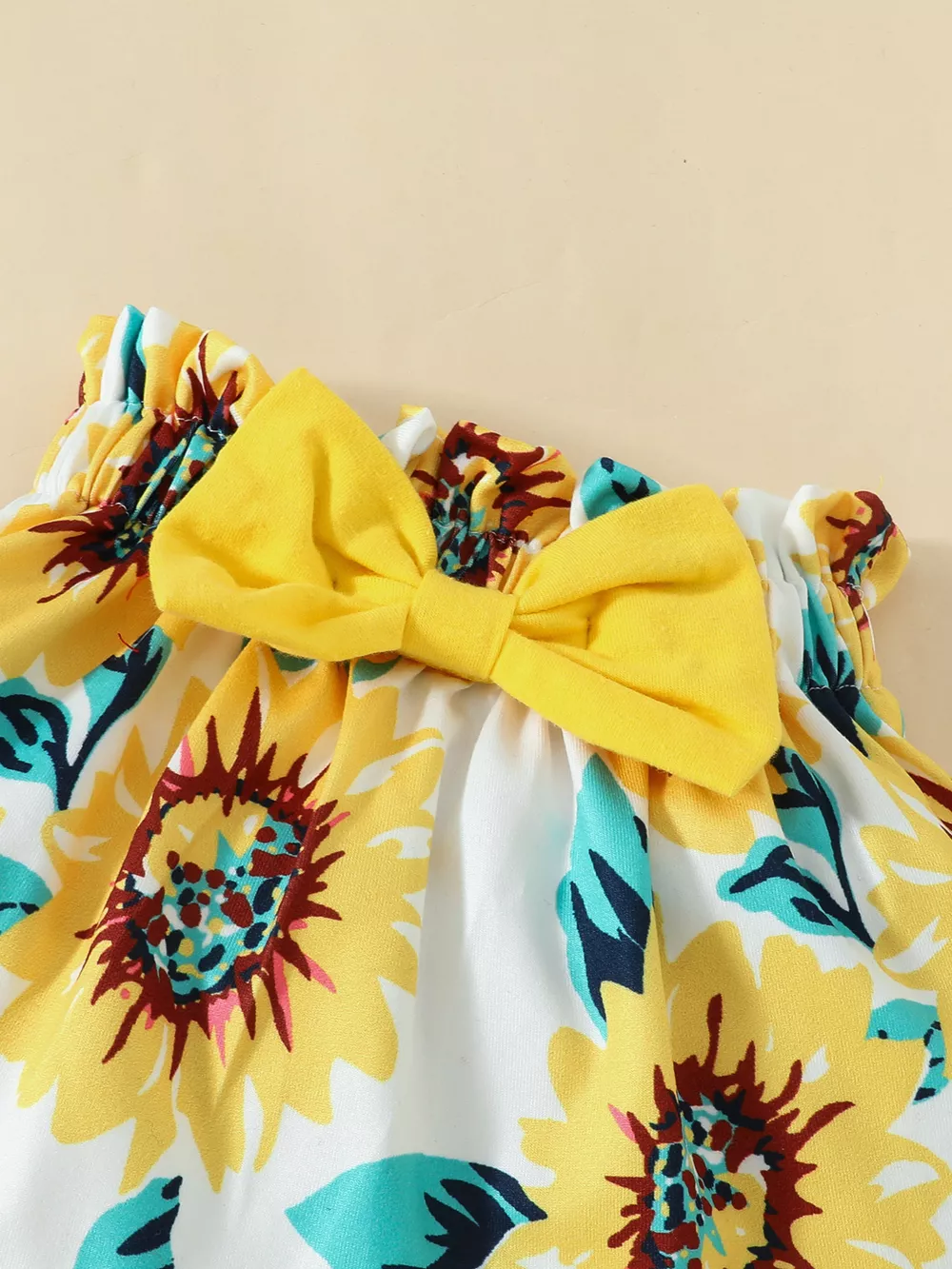 Children's Ruffled Bodysuit and Sunflower Skirt Set with Headband, image 7