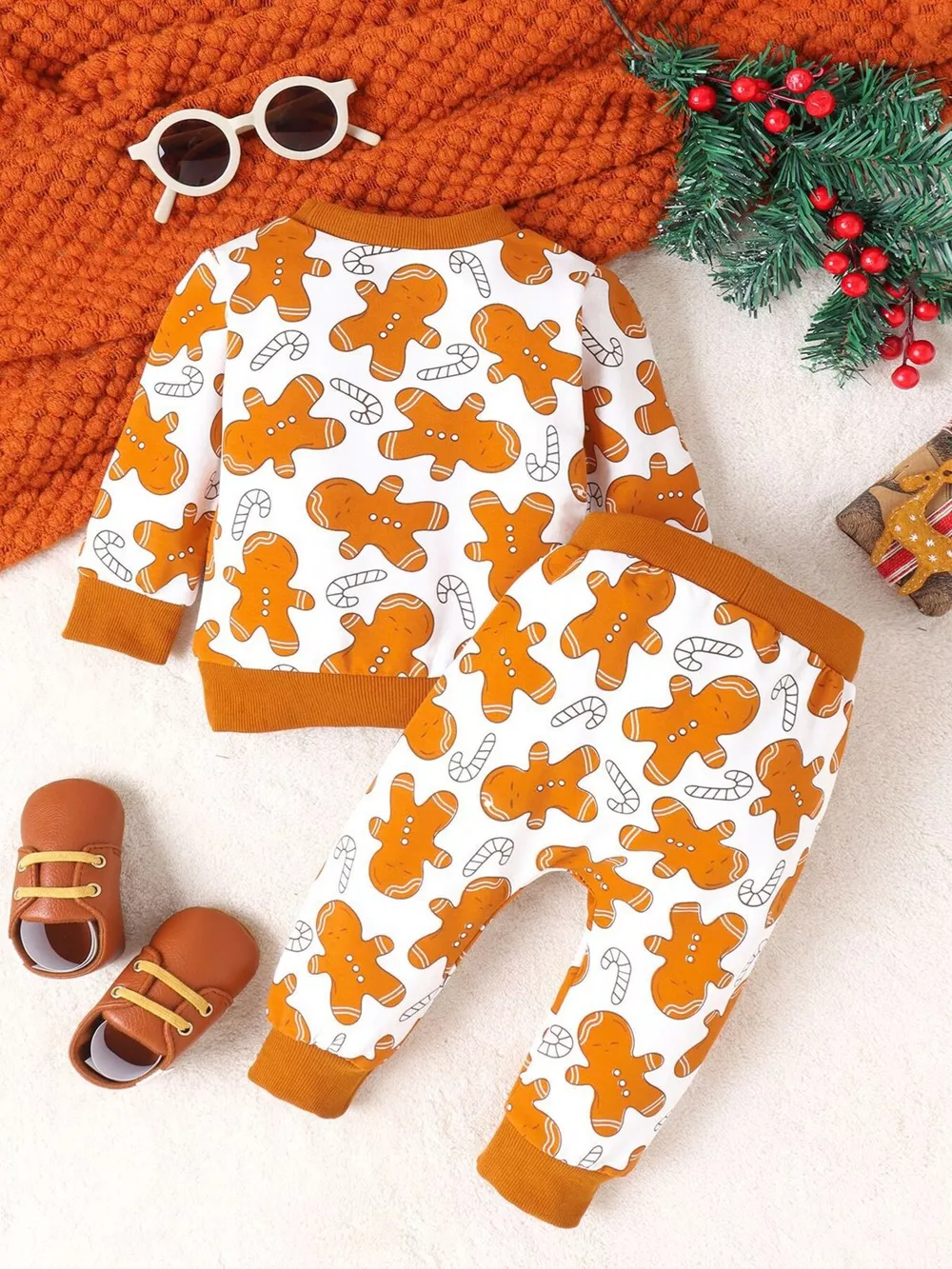 Children's Gingerbread Man Print Long Sleeve Outfit Set, image 2