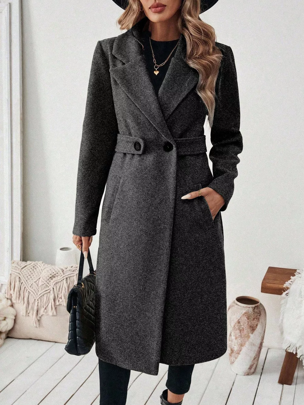 One Button Wool Blend Overcoat, image 7