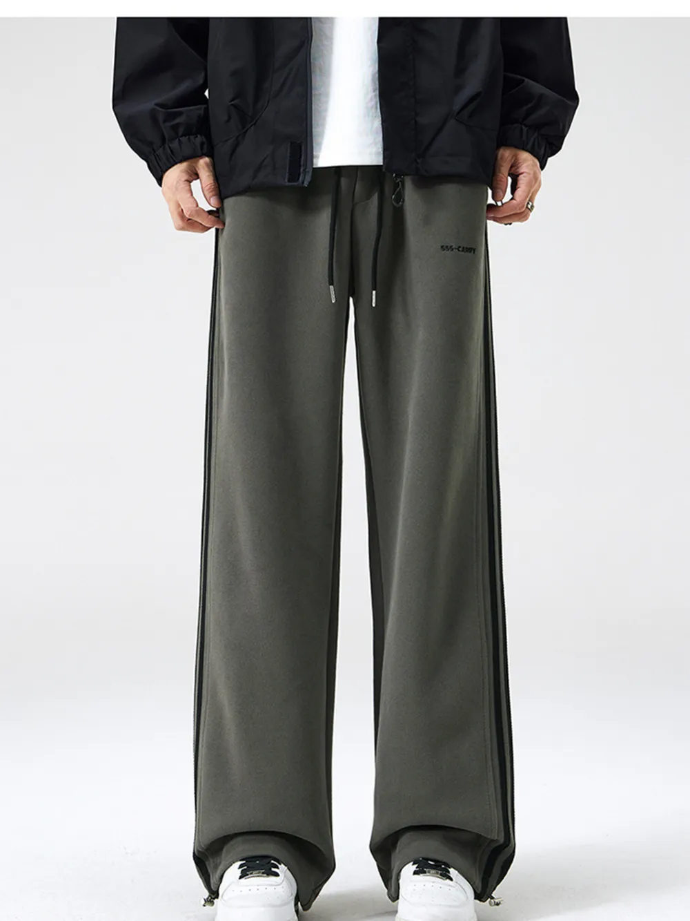 Men's Plus Size Drawstring Striped Wide Leg Pants, image 2