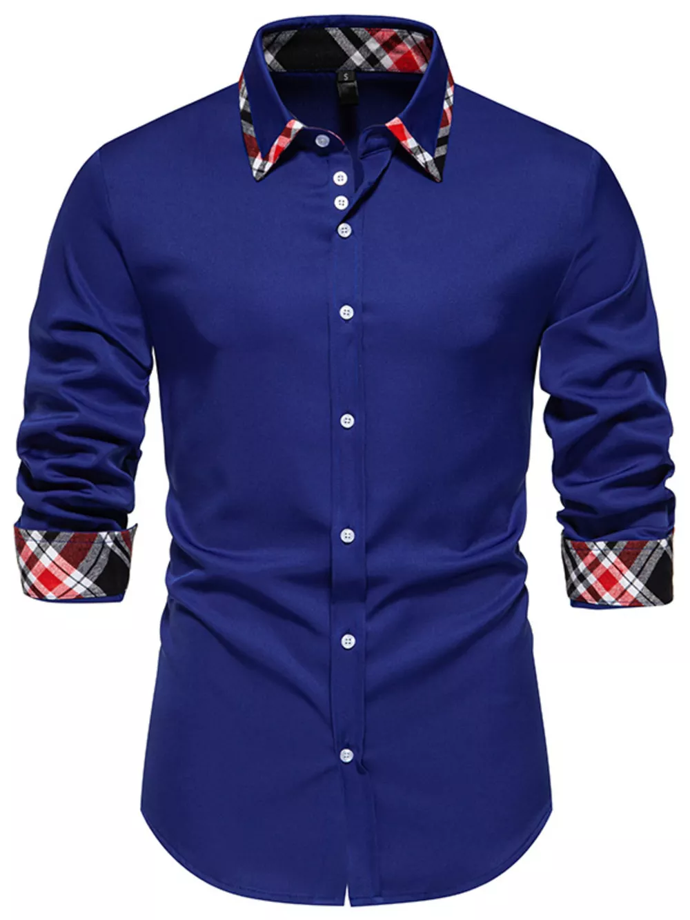 Men's Slim Fit Long Sleeve Plaid Trim Shirt, image 2