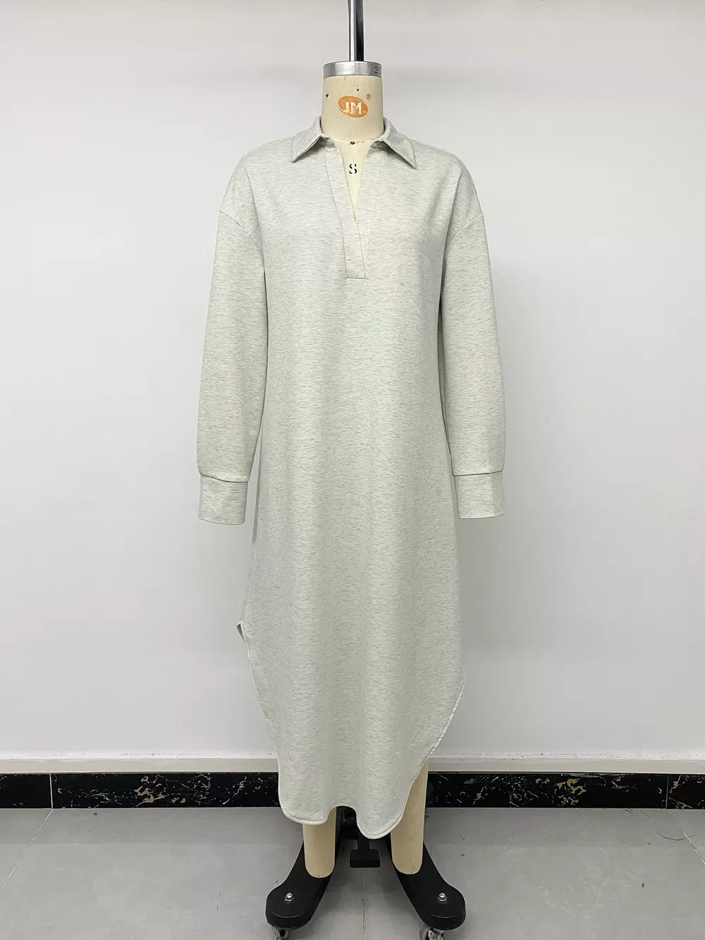 Polo Collar Long Sleeve Midi Dress, image 11