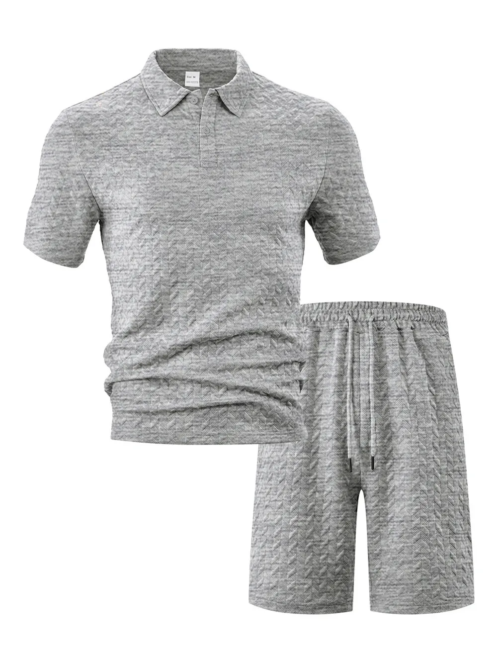 Men's Full Size Textured Polo Shirt and Shorts Set Plus Size, image 3