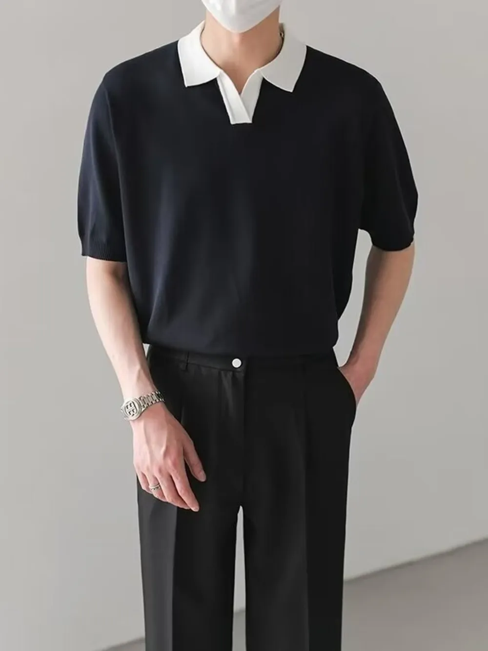 Men's Full Size Contrast Collar Short Sleeve Polo Shirt Plus Size, image 2