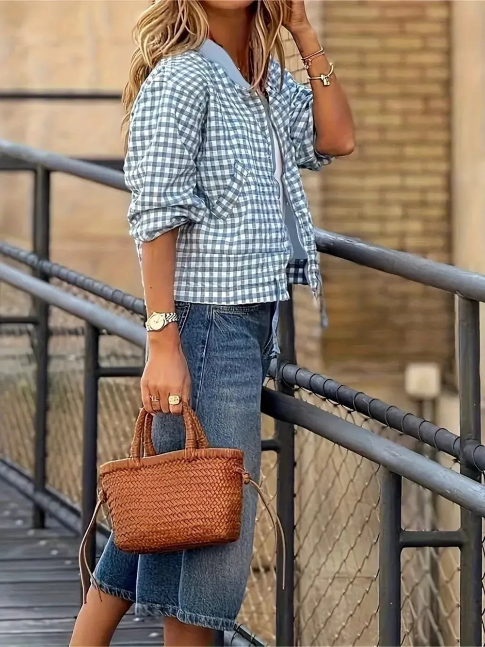 Plaid Zip Up Long Sleeve Jacket, image 3