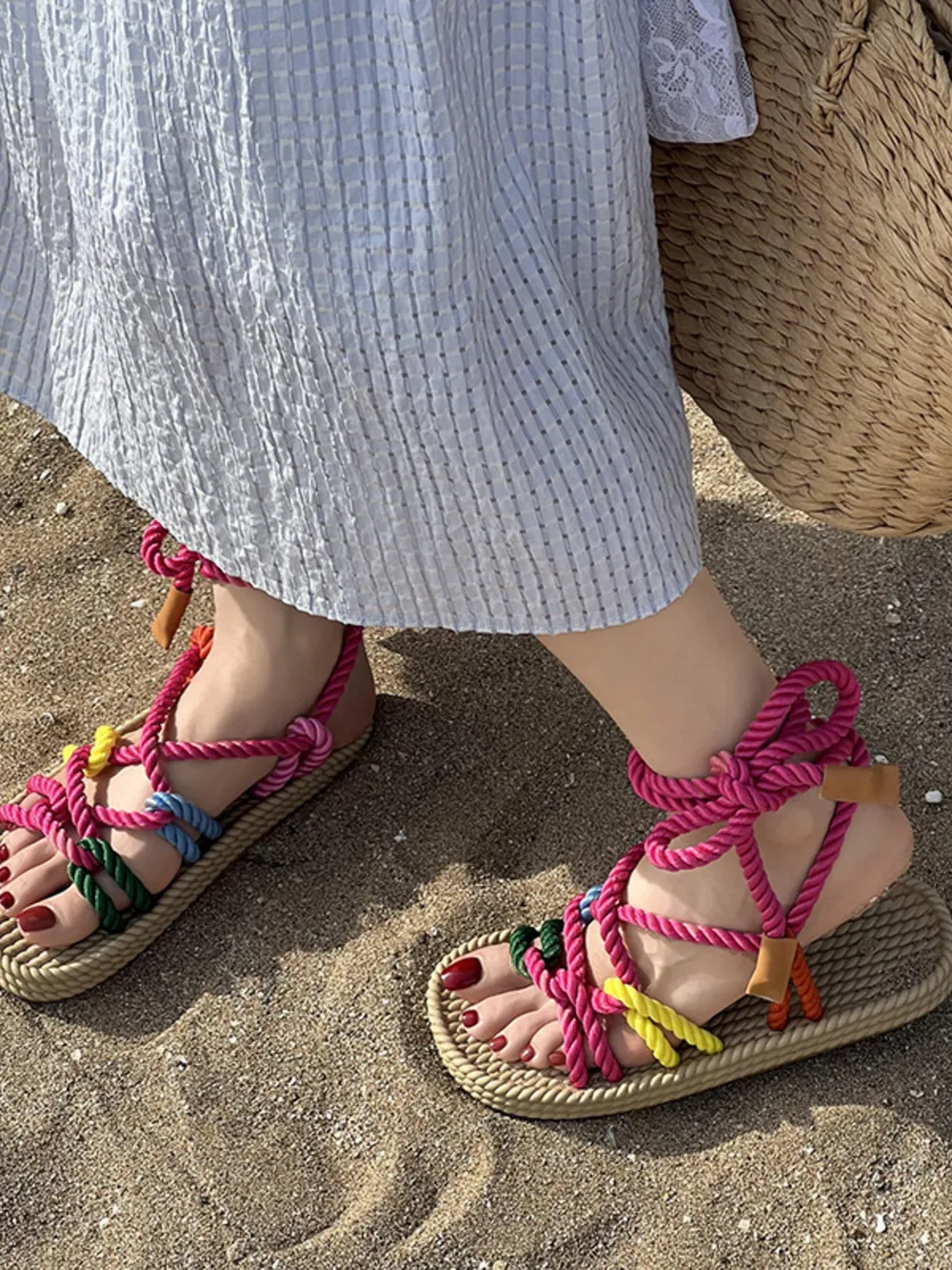 Colorful Rope Woven Sandals, image 6