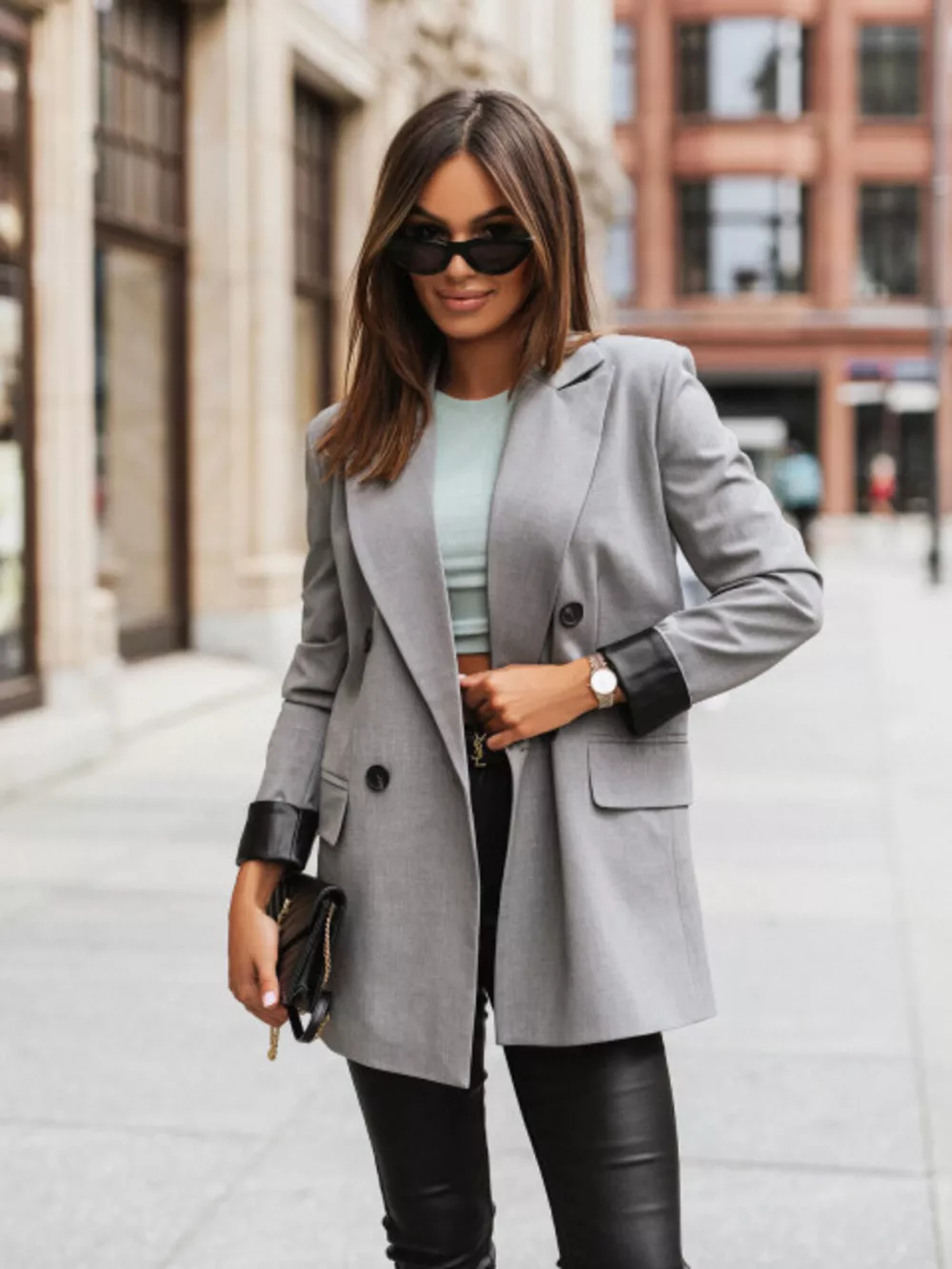 Lapel Collar Long Sleeve Blazer, image 6