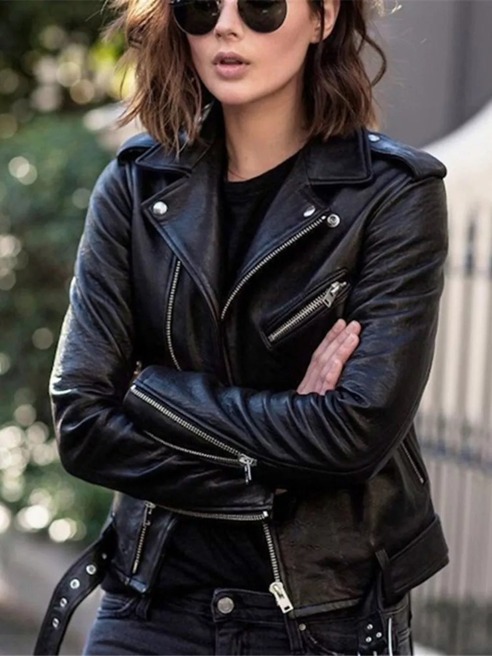Full Size Zip Up Leather Motorcycle Biker Jacket Plus Size, image 2