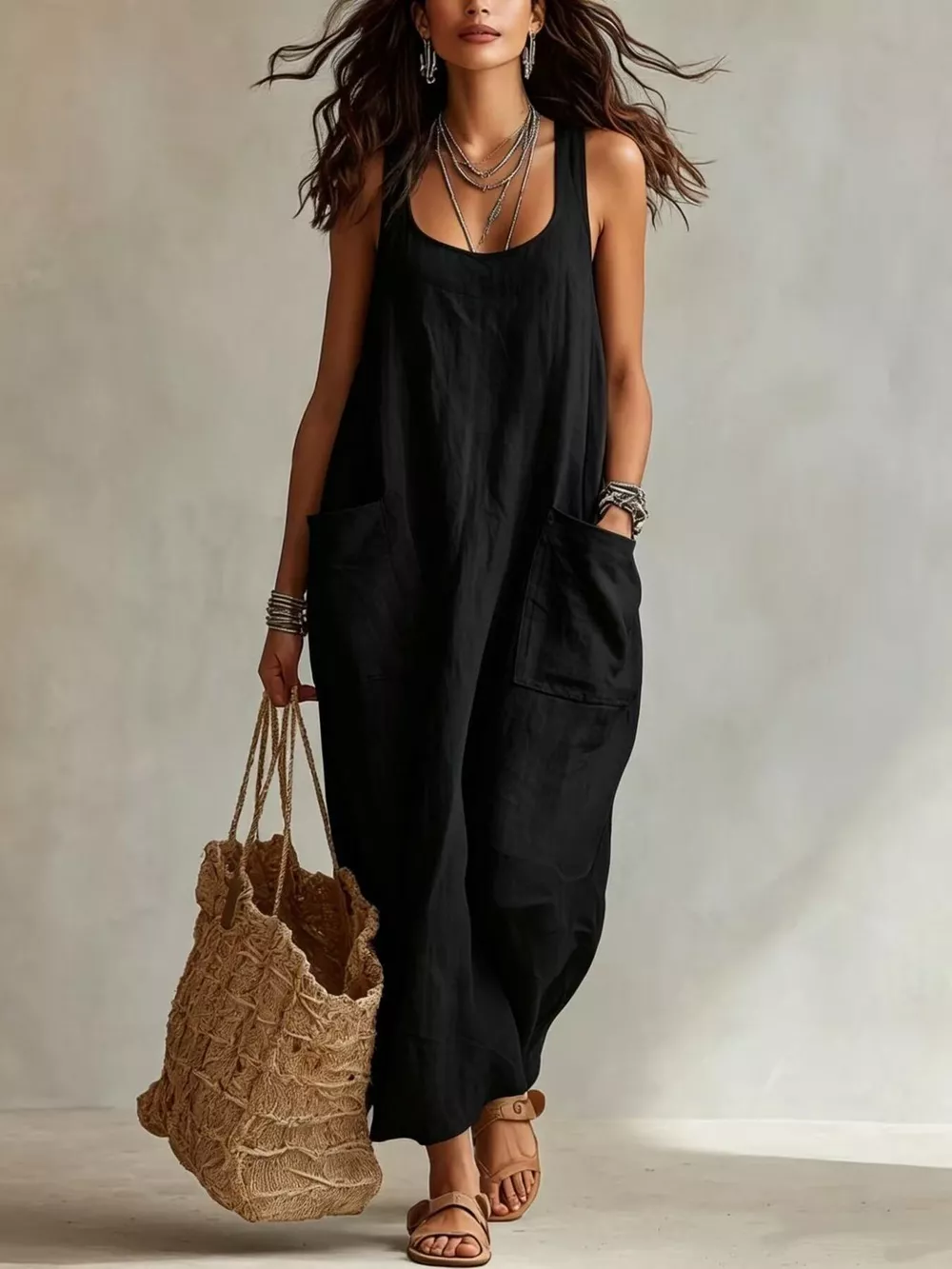 Scoop Neck Sleeveless Maxi Dress with Pockets, image 6