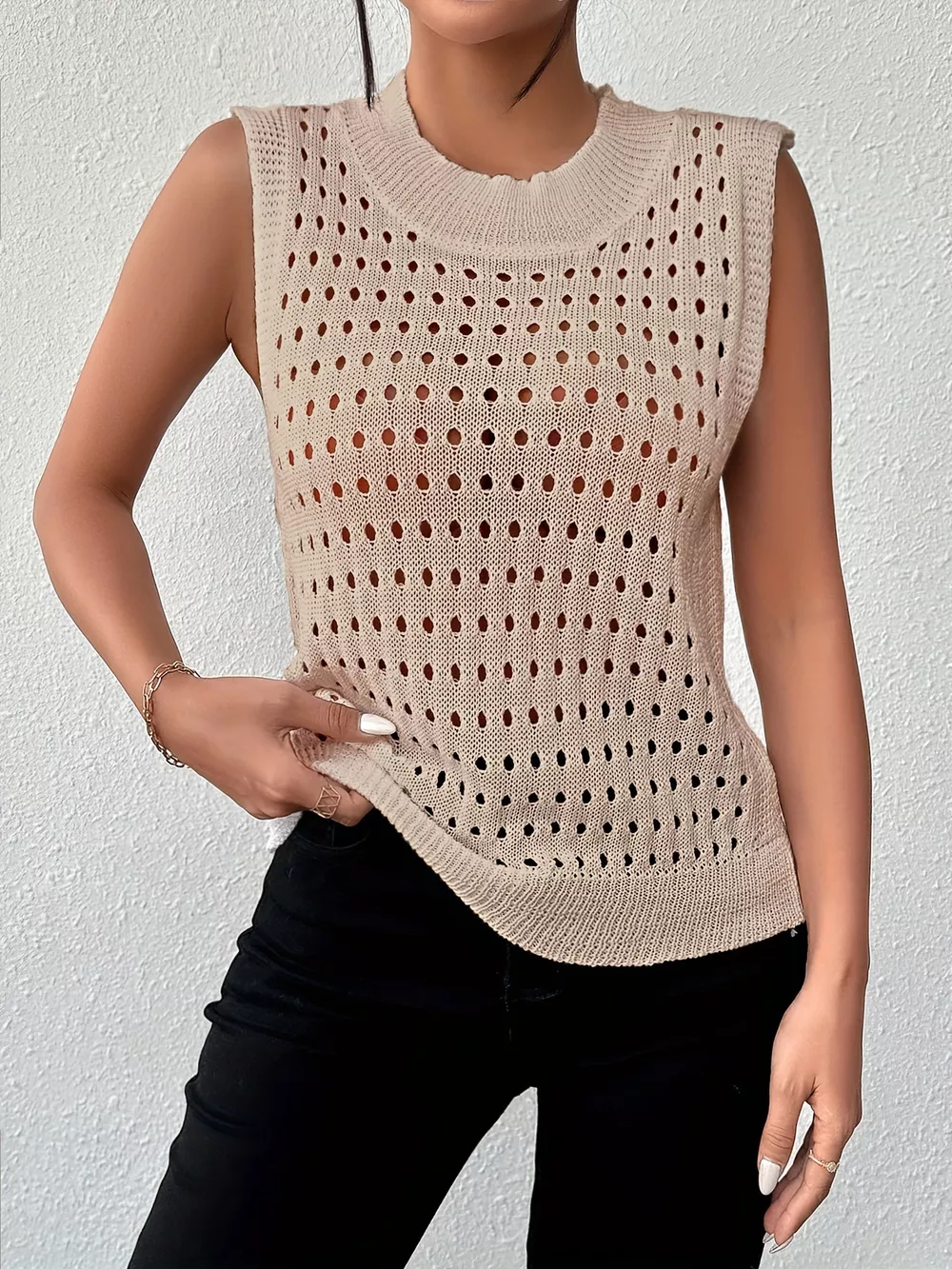 Hollow Out Round Neck Knit Tank, image 27