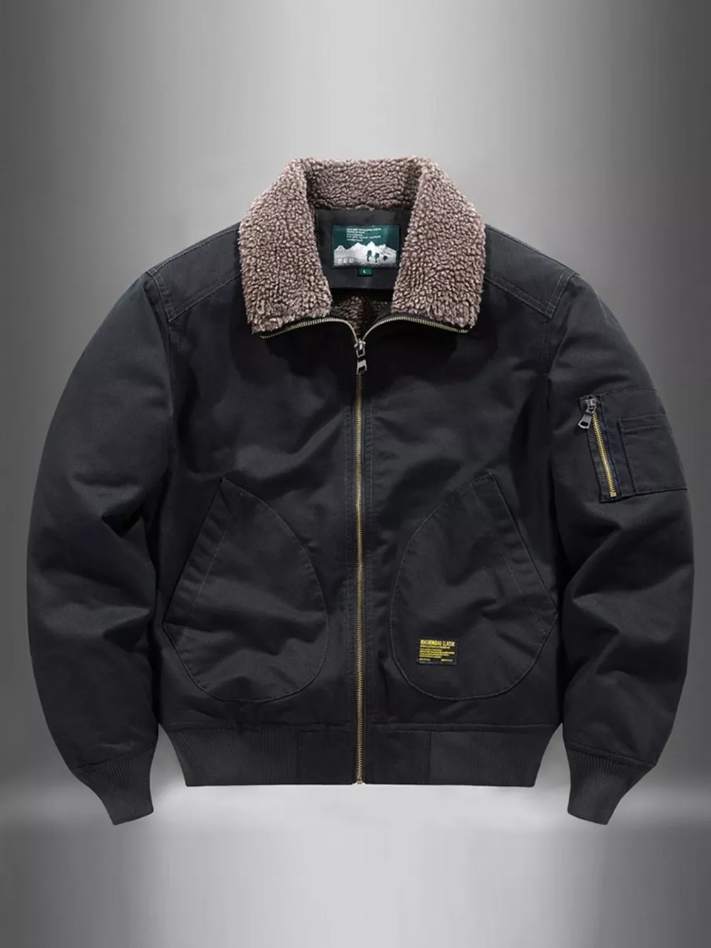 Men's Plus Size Zip Up Fur Collar Jacket, image 7