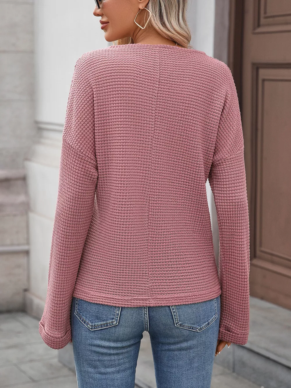 Striped Notched Long Sleeve T-Shirt, image 2