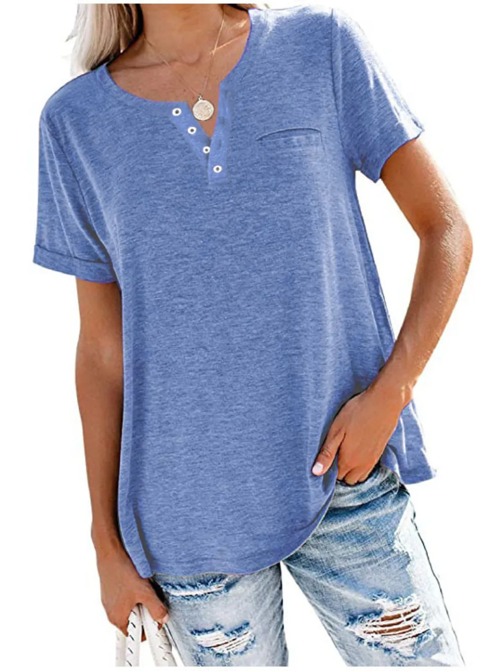 Full Size Notched Short Sleeve T-Shirt Plus Size, image 5