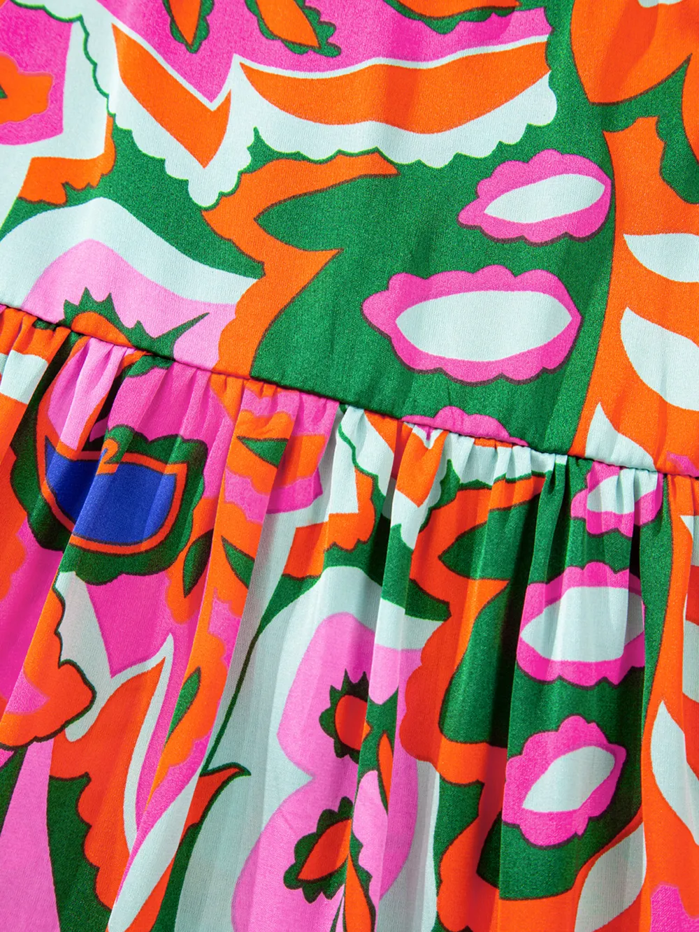 Tropical Print Short Sleeve Tie Neck Blouse, image 4